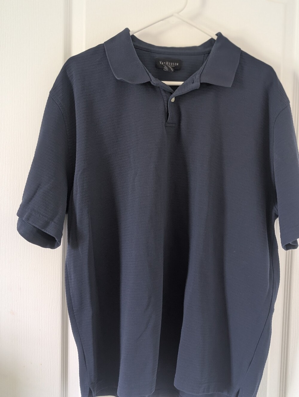 Van Heusen Dress Polo Shirt Navy Ribbed Men's XL  Wrinkle Free Short Sleeve